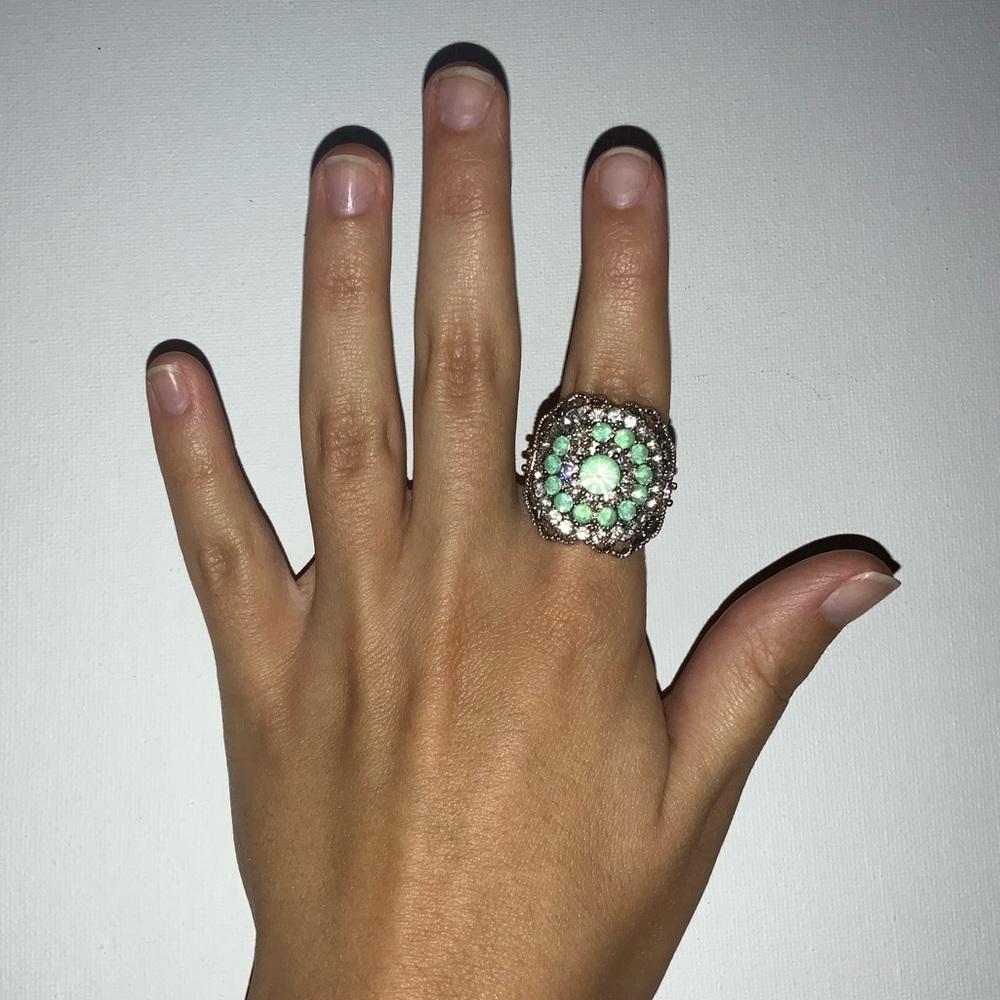 Silver and Aqua Jewel Statement Ring